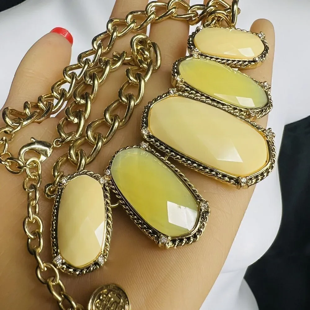 Baskin Brothers BB Mint Green￼ Yellow Tone Cabochon Necklace Bib Statement